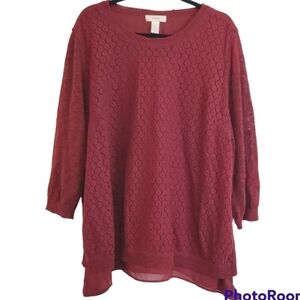 CJ Banks maroon knit and sheer sweater 3/4 sleeve plus size 3X